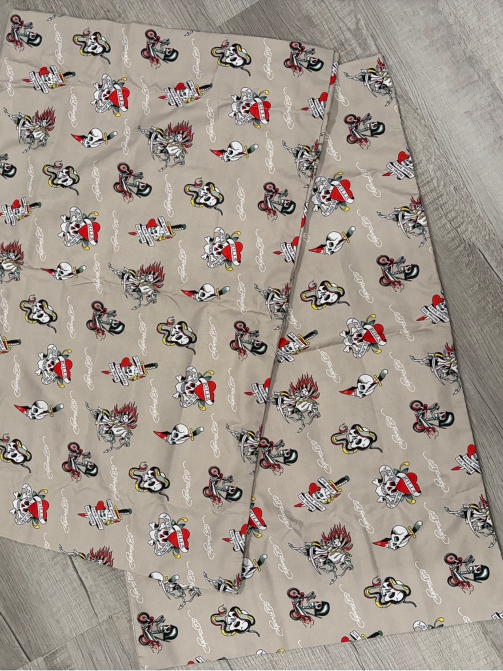 Ed Hardy Beige Pillowcase Set with Red, Black and Yellow Tattoo Prints